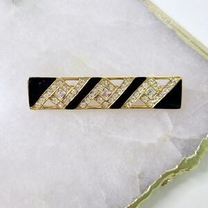 Trifari Gold Black Geometric Art Deco Style Vintage Bar Brooch Pin